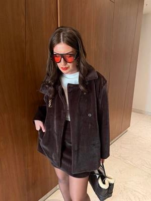 Acı Kahve , Premium Kürk Dokulu , Ceket & Etek Takım