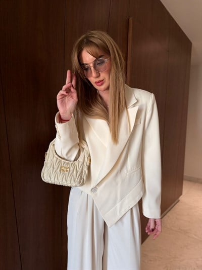 Orijinal Model , Ekru , Kruvaze Ceket & Pantolon Takım