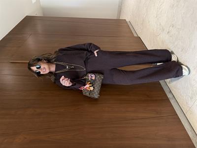 Dokulu Sweat & Pantolon , Acı Kahve Takım