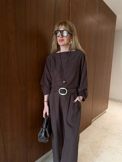 Kayık Yaka , Premium Tencel , Acıkahve Takım