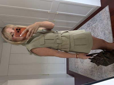Orijinal Model , Kuşaklı Yelek & Şort Etek Çağla Yeşili Takım