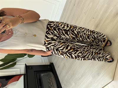 Acı Kahve Zebra Desenli , Beli Lastikli , Tiril Pantolon