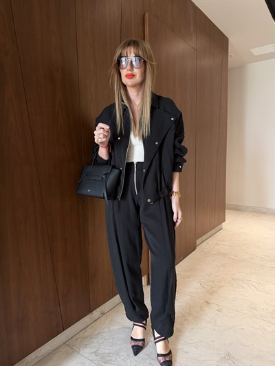 Bomber & Tencel Pantolon , Premium Siyah Takım