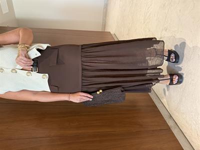 Orijinal Model, Kemerli, Altı Şifon Detaylı Acı Kahve Etek