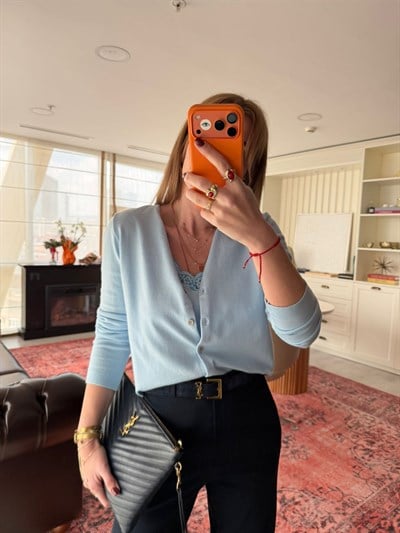 Dantel Bluzlu , Bebe Mavisi Merserize Takım