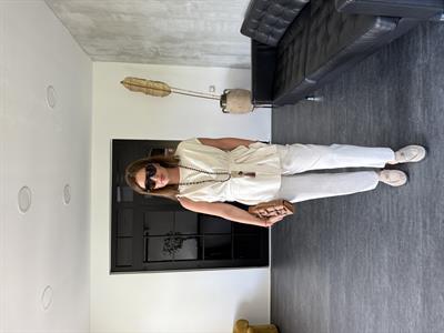 Omzu Burmalı , Bej , Keten , Bluz Takım