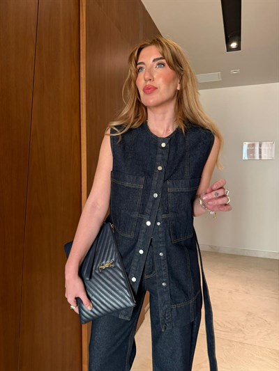 Kuşaklı Jean Yelek