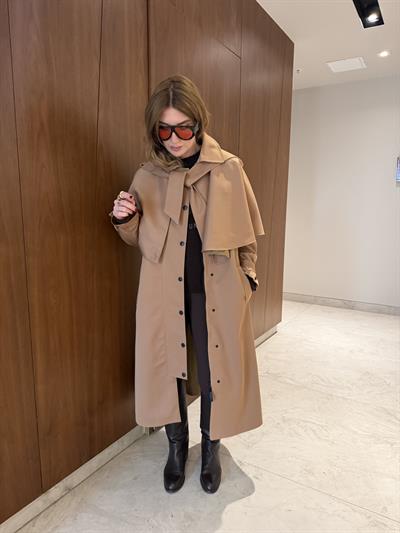 Çıkabilir Kapüşon & Pelerinli , Premium , Camel Trençkot