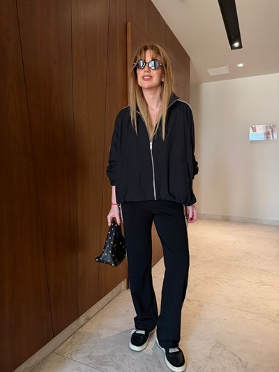 Yanları Dantel Şeritli , Siyah , Üçlü Takım