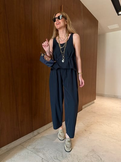 Orijinal Model , Belden Büzgülü , Lacivert Bluzlu Takım