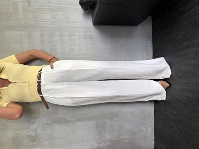 Hasır Kemerli , Beyaz , Premium Keten , Palazzo