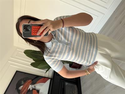 Bebe Mavisi & Ekru Çizgili , Polo Yaka , Merserize