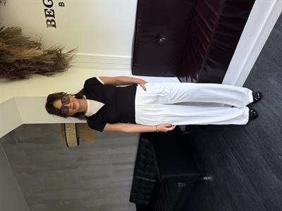 Gold Düğmeli , Arka Beli Lastikli , Beyaz Palazzo Pantolon