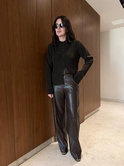 Acıkahve Palazzo Deri Pantolon 