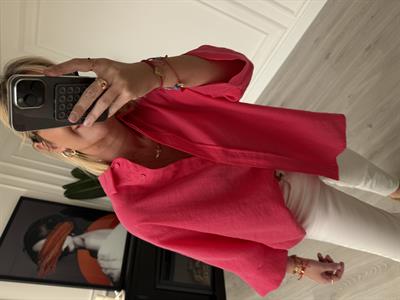 Tiril Dokuda , Pembe , Yarasa Kol , Premium Kalite Gömlek