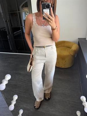 Orijinal Marka %100 Keten Bej Palazzo Pantolon