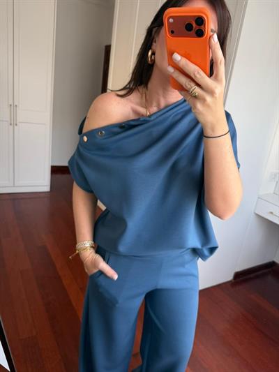 Orijinal Marka , Omzu Gold Detaylı , İndigo , Tok Modal Takım