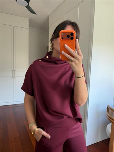 Orijinal Marka , Omzu Gold Detaylı , Bordo , Tok Modal Takım