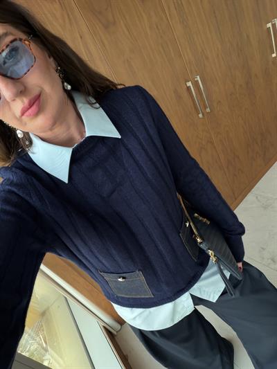 Gömlek Detaylı Lacivert Triko