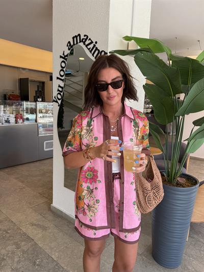 Pembe Desenli , Şort & Gömlek Takım