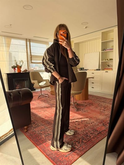 Yanları Dantel Şeritli , Acıkahve , Üçlü Takım