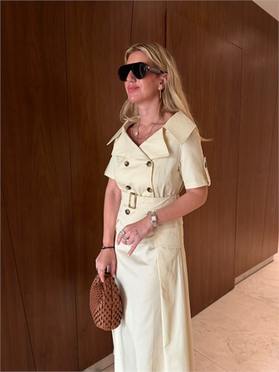 Orijinal Model , Kayık Yaka , Bej , Trenç Elbise