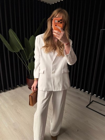 Premium Tencel Kumaş , Beyaz Blazer Ceket