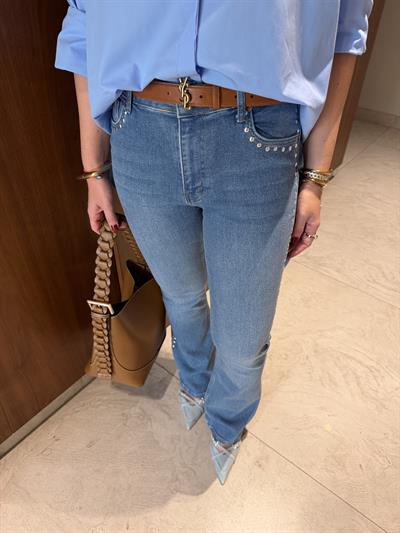 Orijinal Marka , Yanı Zımbalı , Likralı Mavi İspanyol Jean