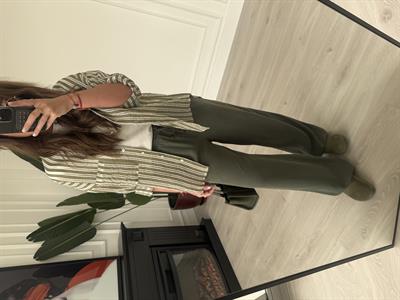 Haki, Beli Lastikli, Gabardin Tencel Premium Palazzo Pantolon