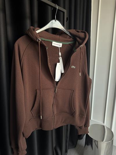 Orijinal Marka Önden Fermuarlı Kahverengi Sweatshirt