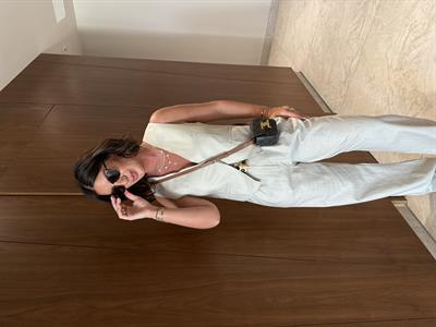 Gizli Düğmeli , Premium , Bej Keten Takım