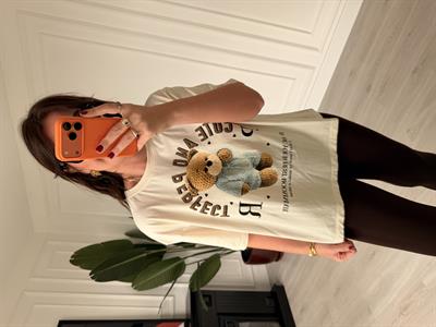 Teddy Desenli , Bej Tshirt