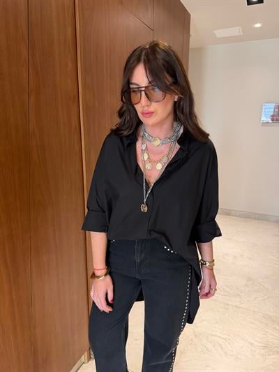 Oversize Siyah , Poplin Gömlek