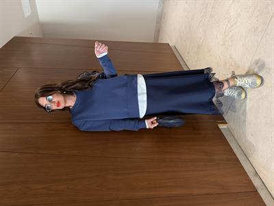 Ucu Dantel Detaylı , Beli Lastikli , Lacivert Saten Etek 