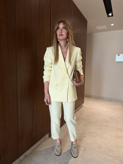 Orijinal Marka , Sarı , Blazer Ceket & Likralı Pantolon Takım