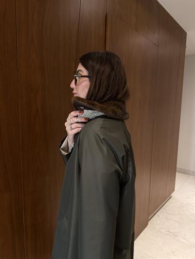 Çıkarılabilir Kürk Yakalı , İçi Ekose Astarlı , Premium Haki Trençkot