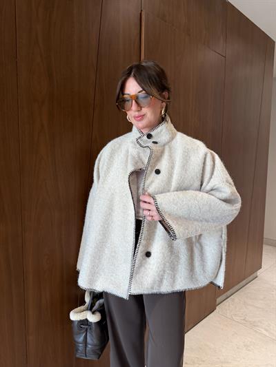 Peluş Dokulu , Bej Kaşe Kaban