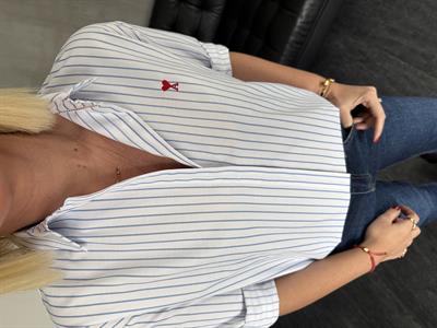 Orijinal Model , Kalp İşlemeli , Çizgili Tencel Gömlek