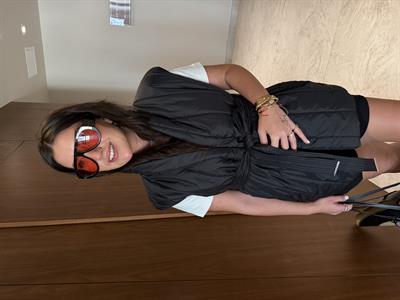 Arkası Triko Detaylı , Kuşaklı , Siyah Puff Yelek