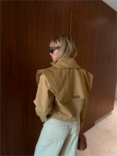 Orijinal Model , Camel , Premium Crop Ceket Mont