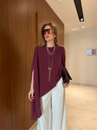 Bordo Asimetrik Kesim Tencel Modal Bluz
