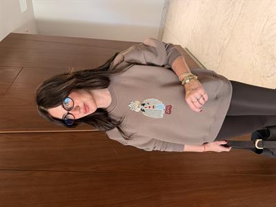 Orijinal Marka , Önü Taş İşlemeli Figürlü , Kahverengi , Sweatshirt