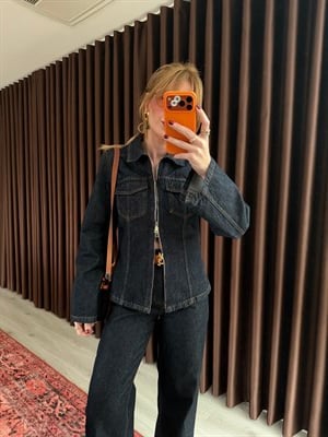 Orijinal Model , Çift Fermuarlı , Lacivert Jean Ceket