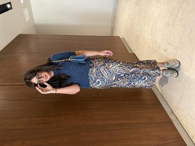 Lacivert , Şal Desenli , Saten Etek