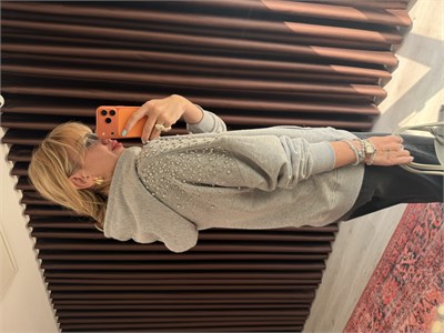 Taş İşlemeli Gri Sweatshirt