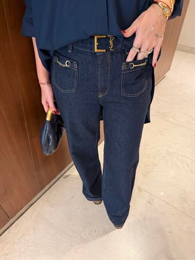 Orijinal Marka , Gold Aksesuarlı , Lacivert Palazzo Jean