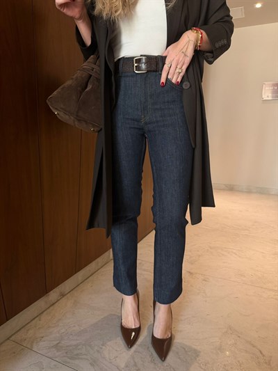 Orijinal Marka Full Likralı Lacivert Boru Paça Jean