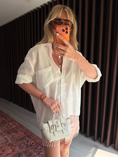 Beyaz  , Tencel , Oversize Gömlek