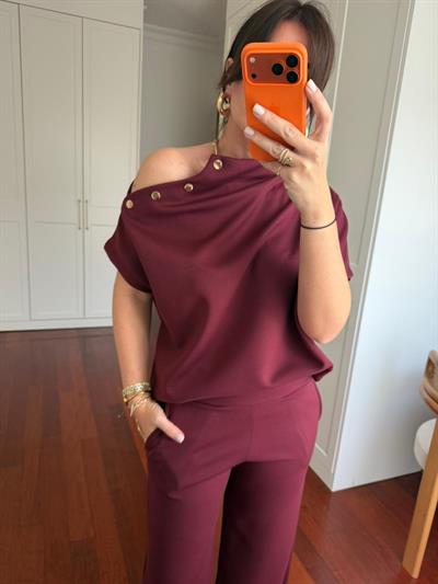 Orijinal Marka , Omzu Gold Detaylı , Bordo , Tok Modal Takım