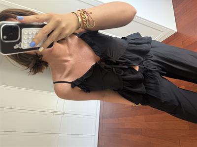 Önden Bağlamalı , Fırfırlı , Siyah , Bluz & Pantolon Takım